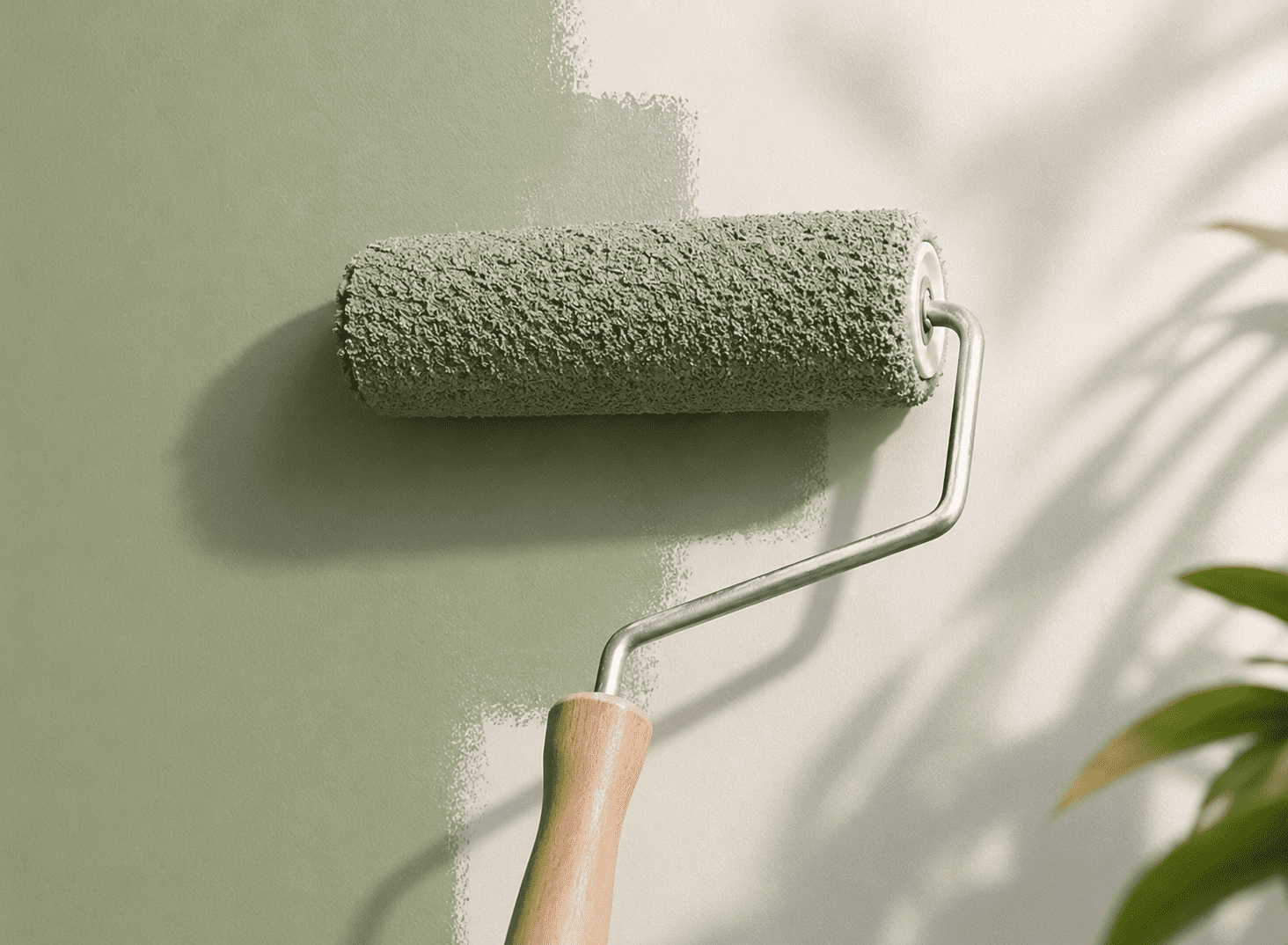 a roll of paint being applied to a wall